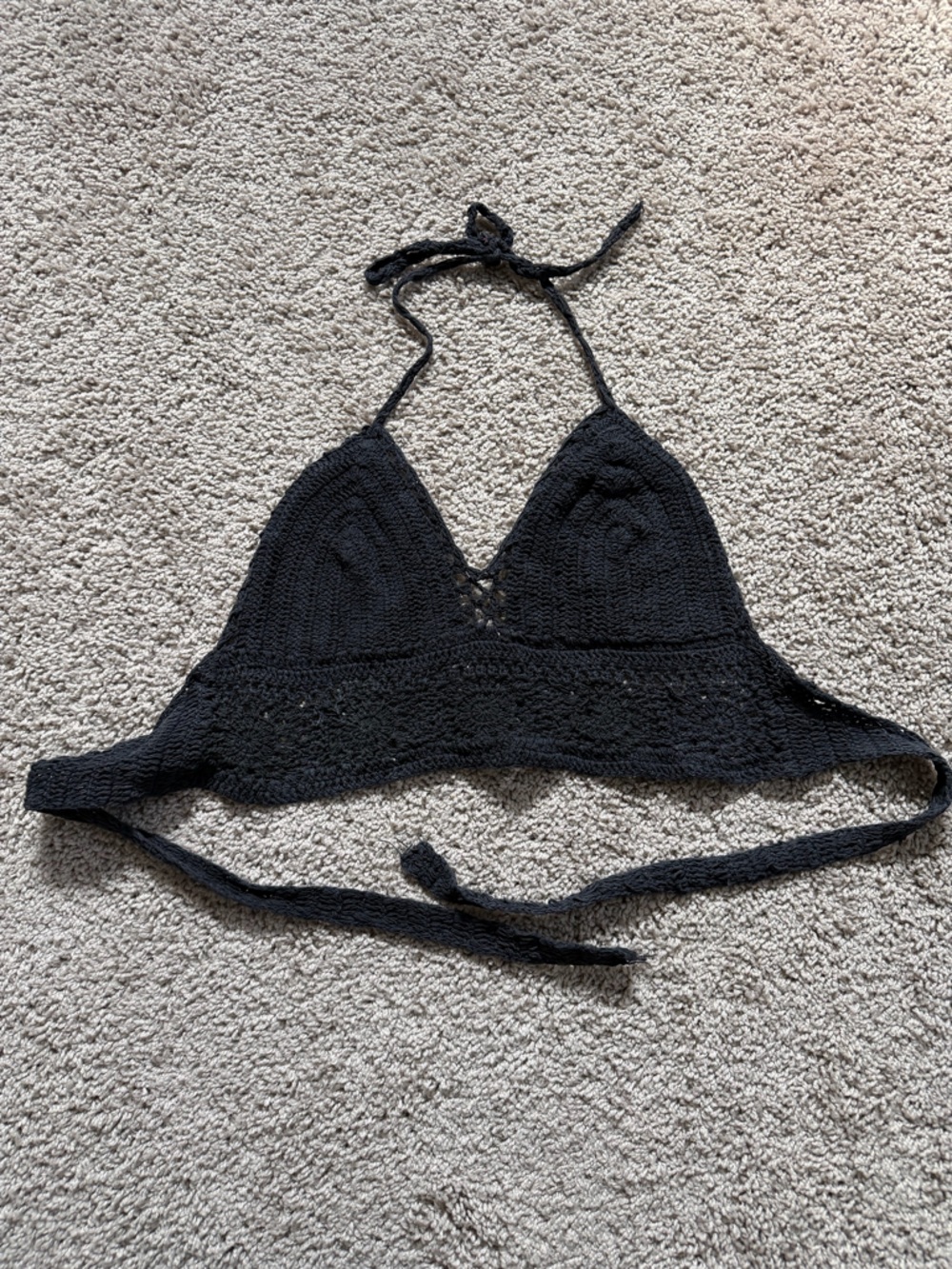 Jayli Black Crochet Triangle Bralette Top
